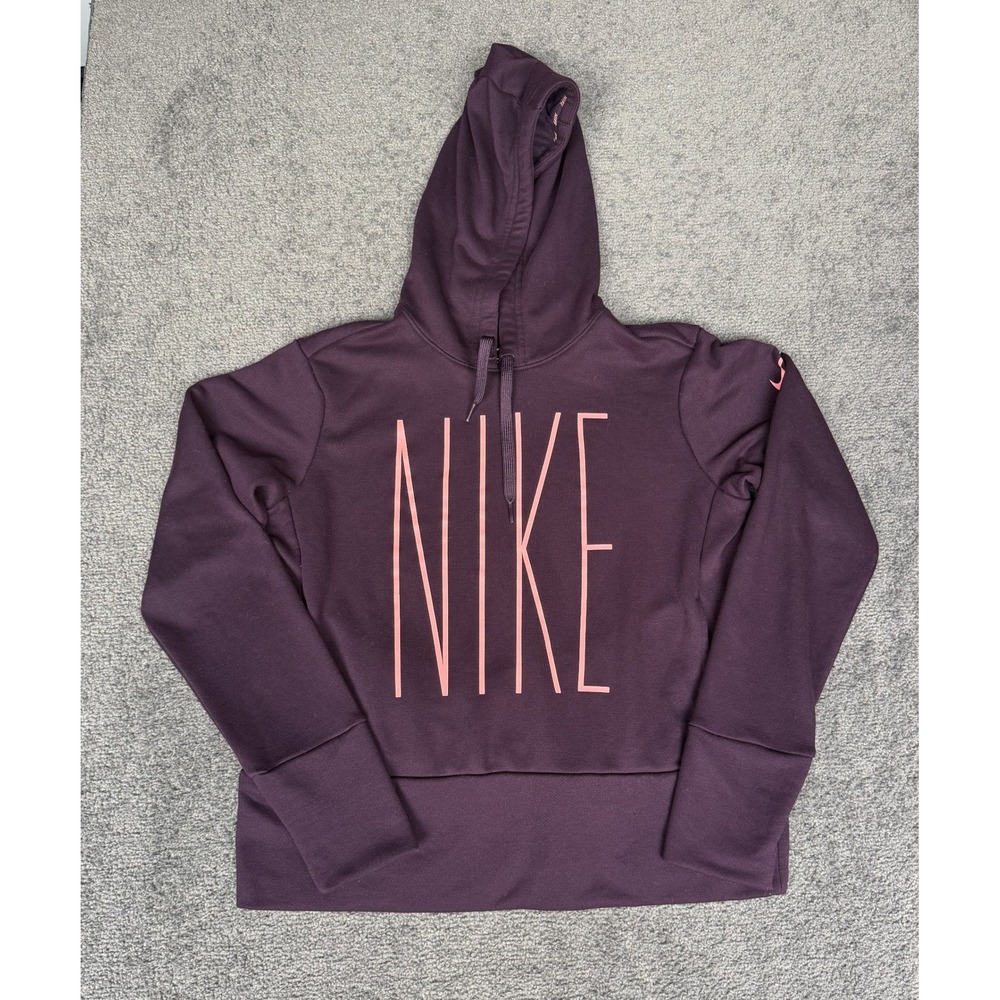 Nike Womens Dri-FIT Pullover Hoodie Plum Purple Pink Graphic Logo Size S